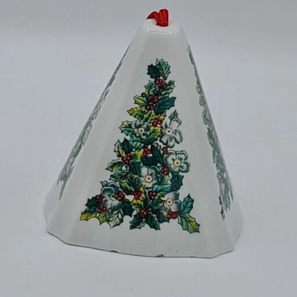 Vintage Jasco Festive Porcelain Christmas Ornament Holly Tree
